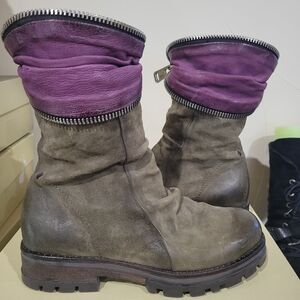 A.S.98 Jungle Green Purple Zipper Moto Boots 37